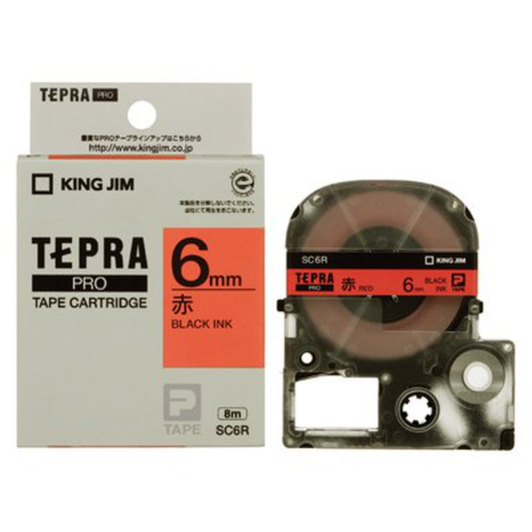 テプラPROテープカートリッジ カラーラベル(パステル） SC6R 6mm幅 赤/黒文字